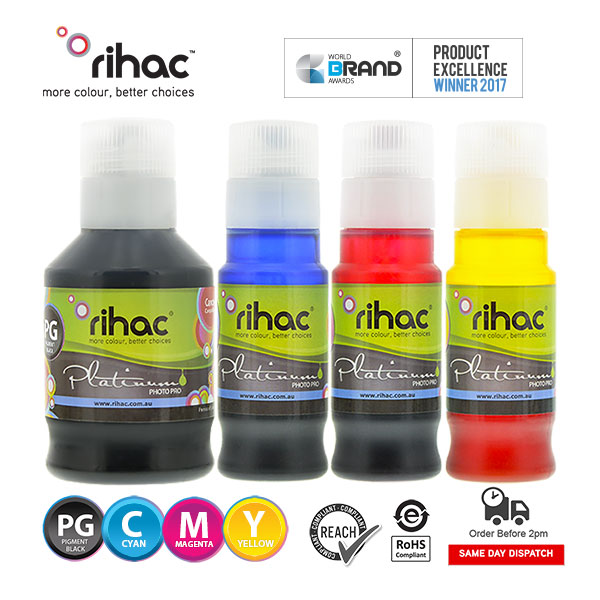 Rihac refill ink alternative for Canon GI61 MegaTank Pixma G3060 G3065 G3660 GI61PGBK GI61C GI61M GI61Y Pigment Black 170ml dye ink 70ml colour CMY with Keylid